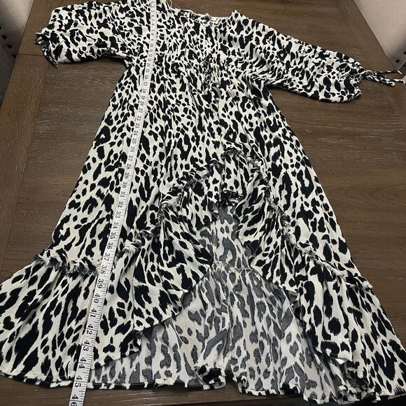 Animal Print Dress Women Extra Large XL High Low Frayed Hem Rayon V-neck Keyhole - Picture 13 of 14